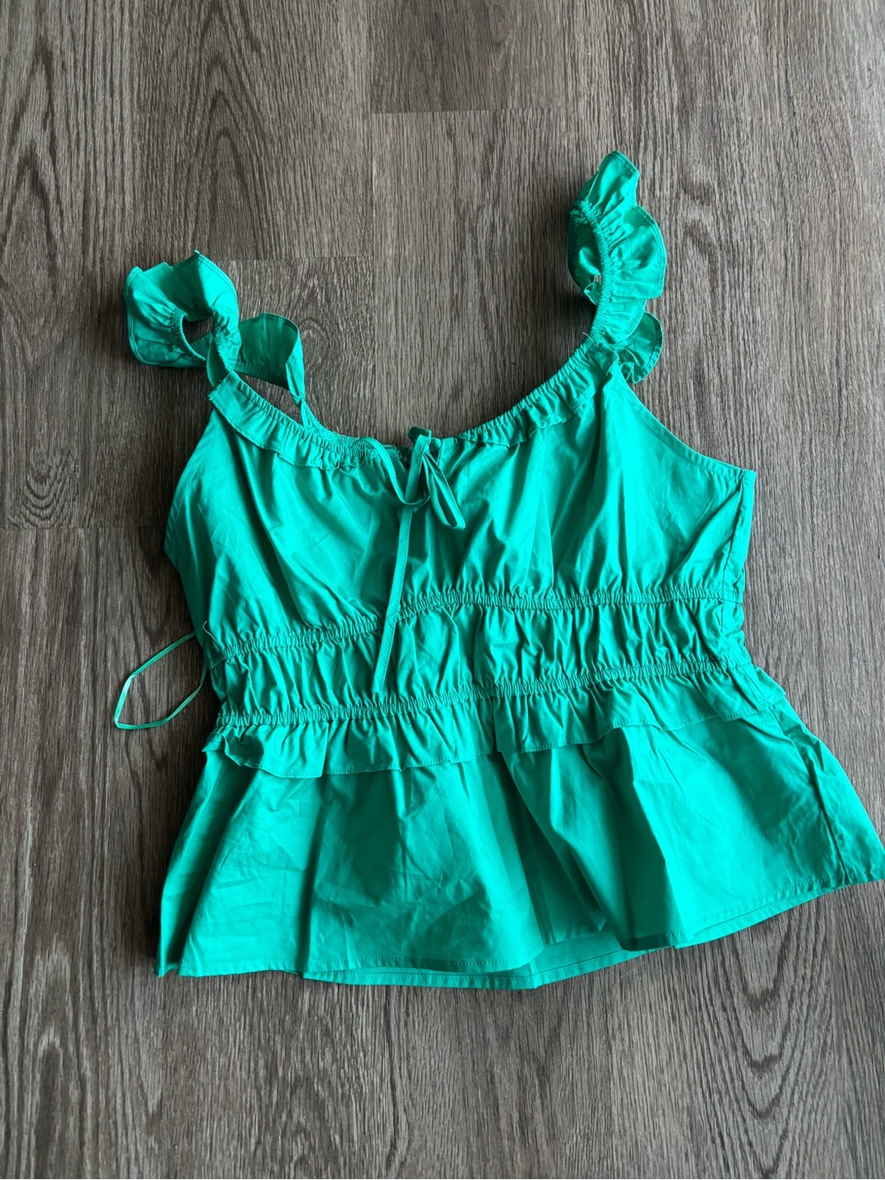Skies Are Blue Emerald Green Ruffle Strap Peplum Top